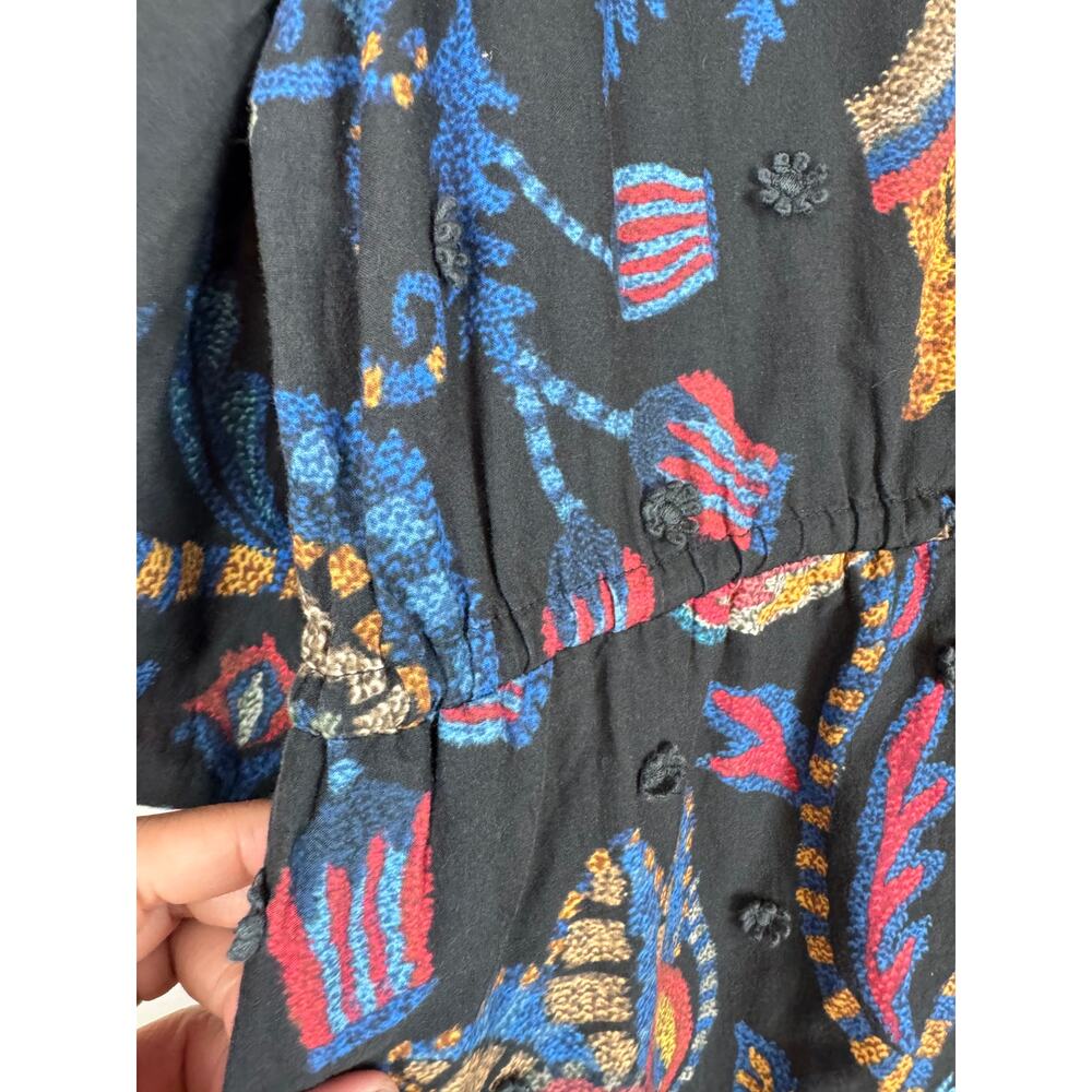 FARM RIO Women Sunset Tapestry Black Puffer Sleeve Mini Dress size M - Picture 14 of 16